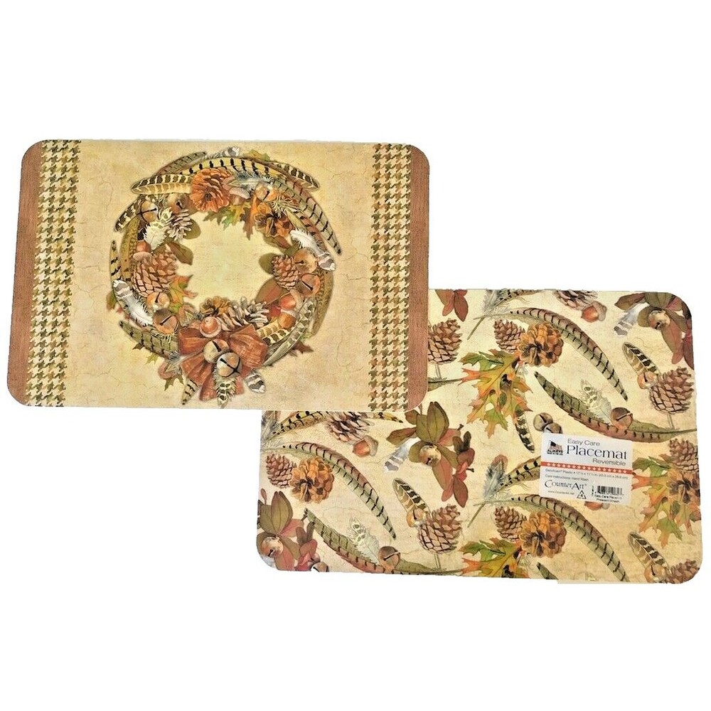 CounterArt Wreath Pheasant Placemats Thanksgiving Double Sided 17x11 Set of 4